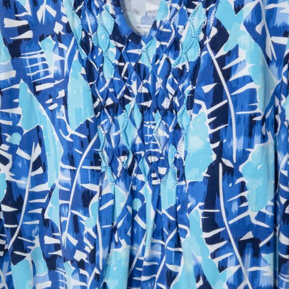 Caribbean Joe Top Colorful Bold Printed Blue Leafy XL Easy Breezy - Picture 4 of 8